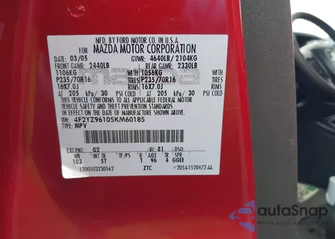 2005 Mazda Tribute S из США, поврежденный, VIN 4F2YZ96105KM60185